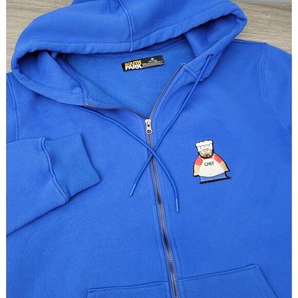2020 South Park Mens XL Chef Embroidered Full Zip Blue Hoodie Comedy Central‎ - Picture 1 of 12